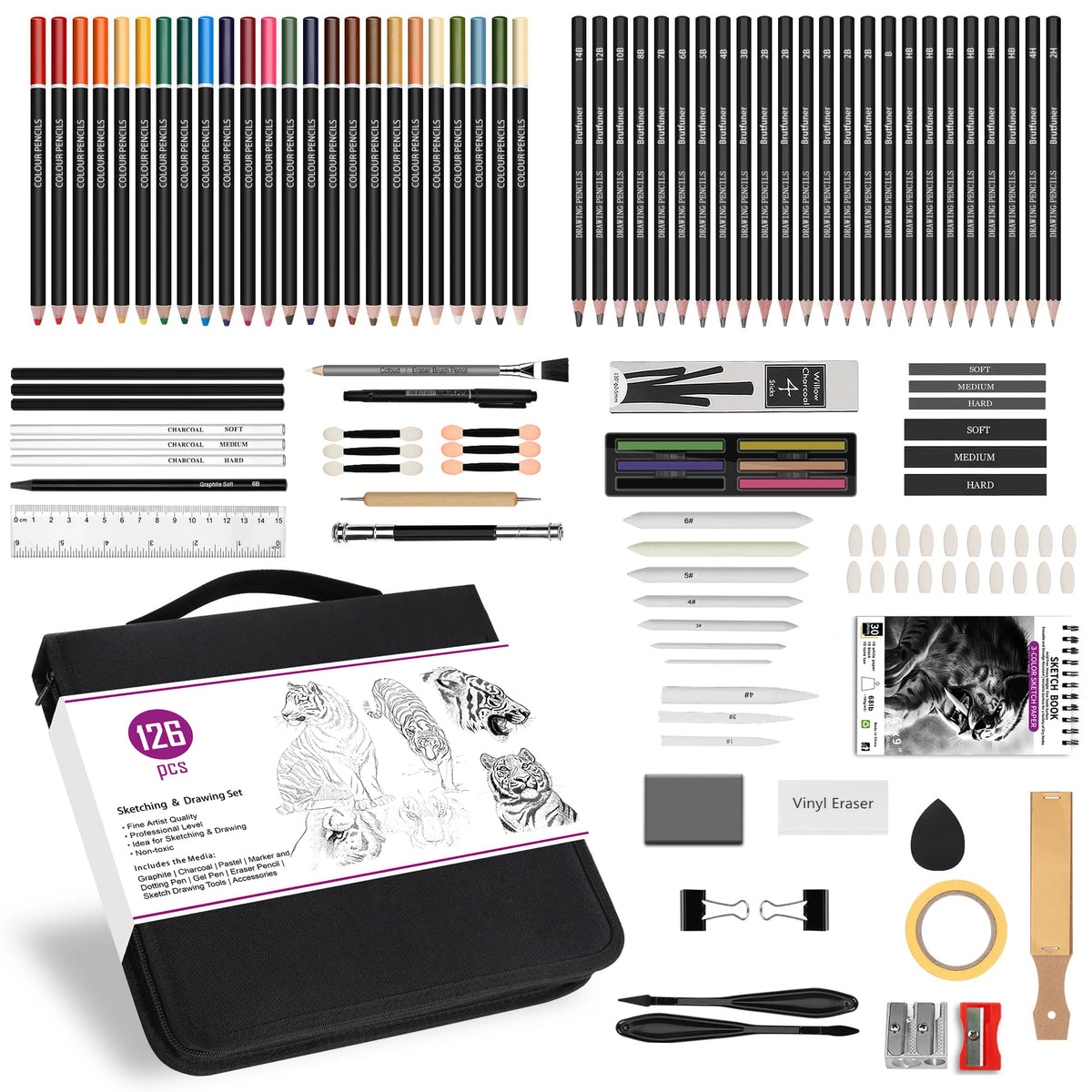 126 PCS Drawing Kit Sketching Pencil Set