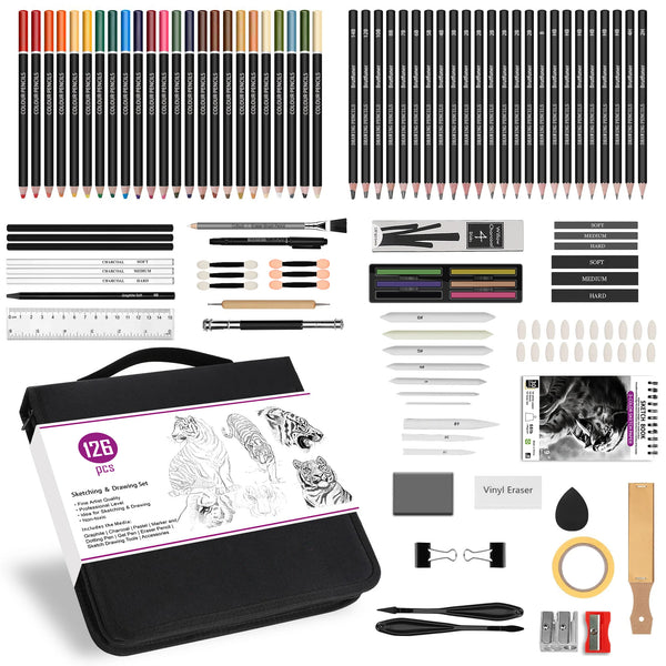 126 PCS Drawing Kit Sketching Pencil Set
