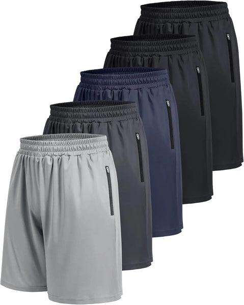 5 Pack Men's Athletic Shorts with Zipper Pockets